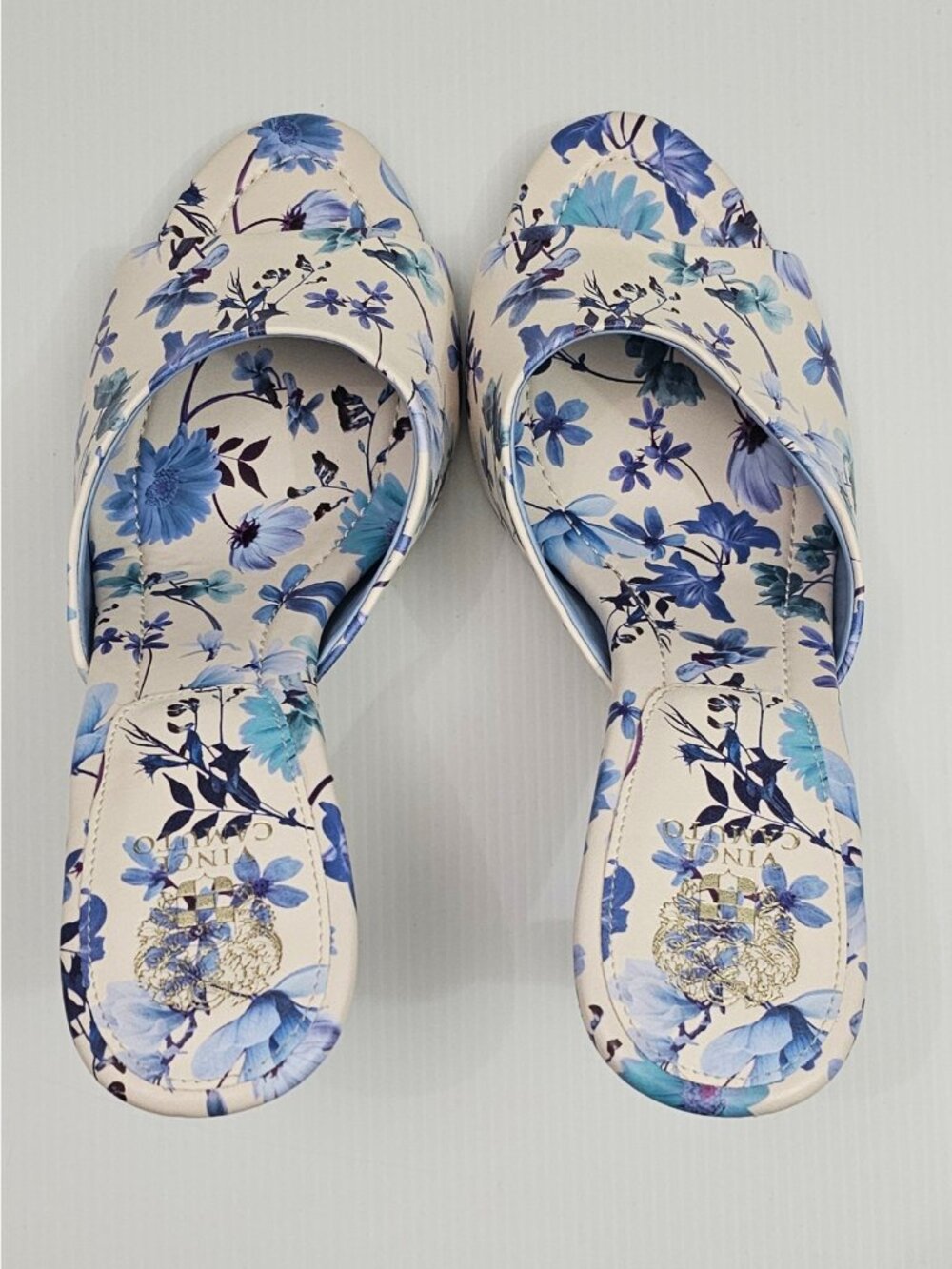 Vince Camuto Paigely Mule Heels Womens 11 Blue Floral Cream Slip On Open Toe - Picture 8 of 16